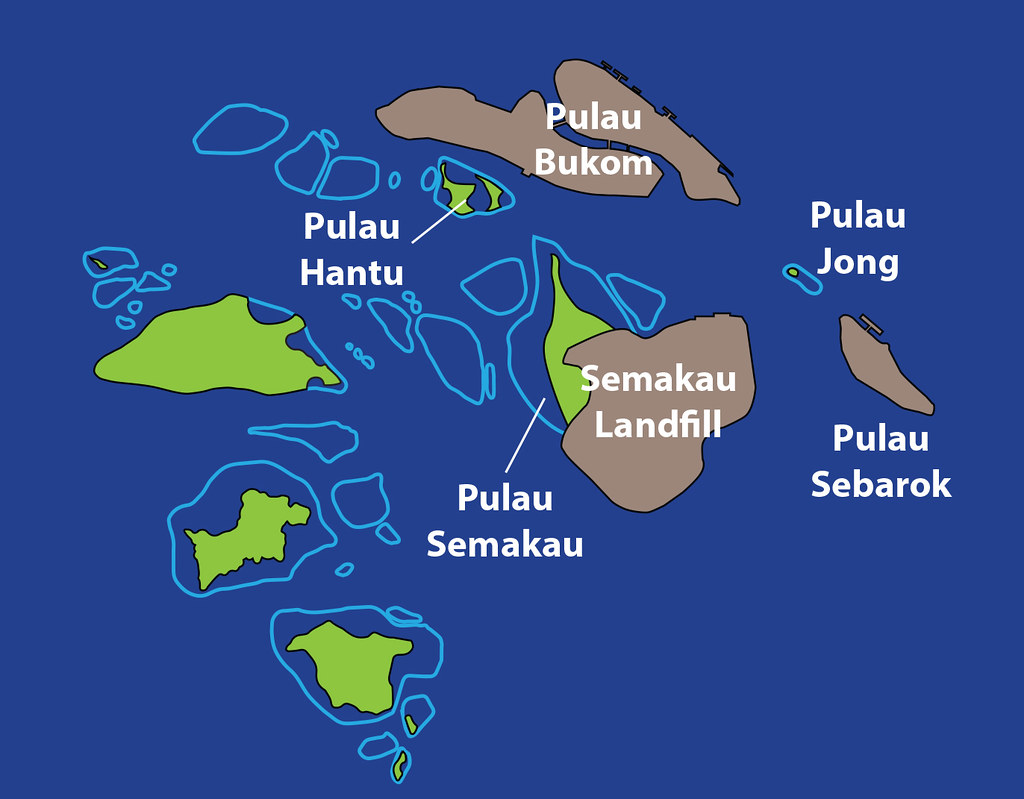 Map of Pulau Bukom, Pulau Hantu, Pulau Semakau