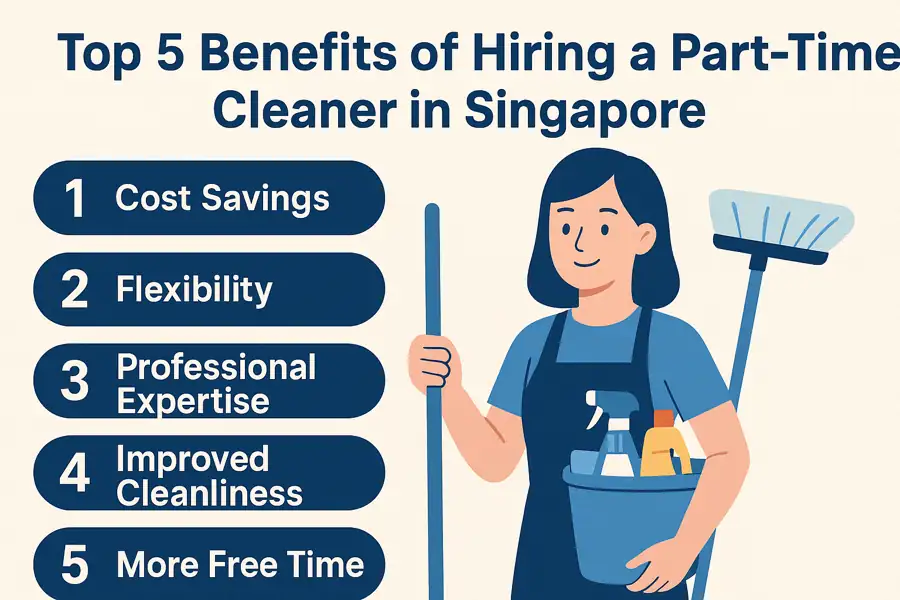 Top 5 benefits of hiring a part-time cleaner in Singapore – landscape infographic